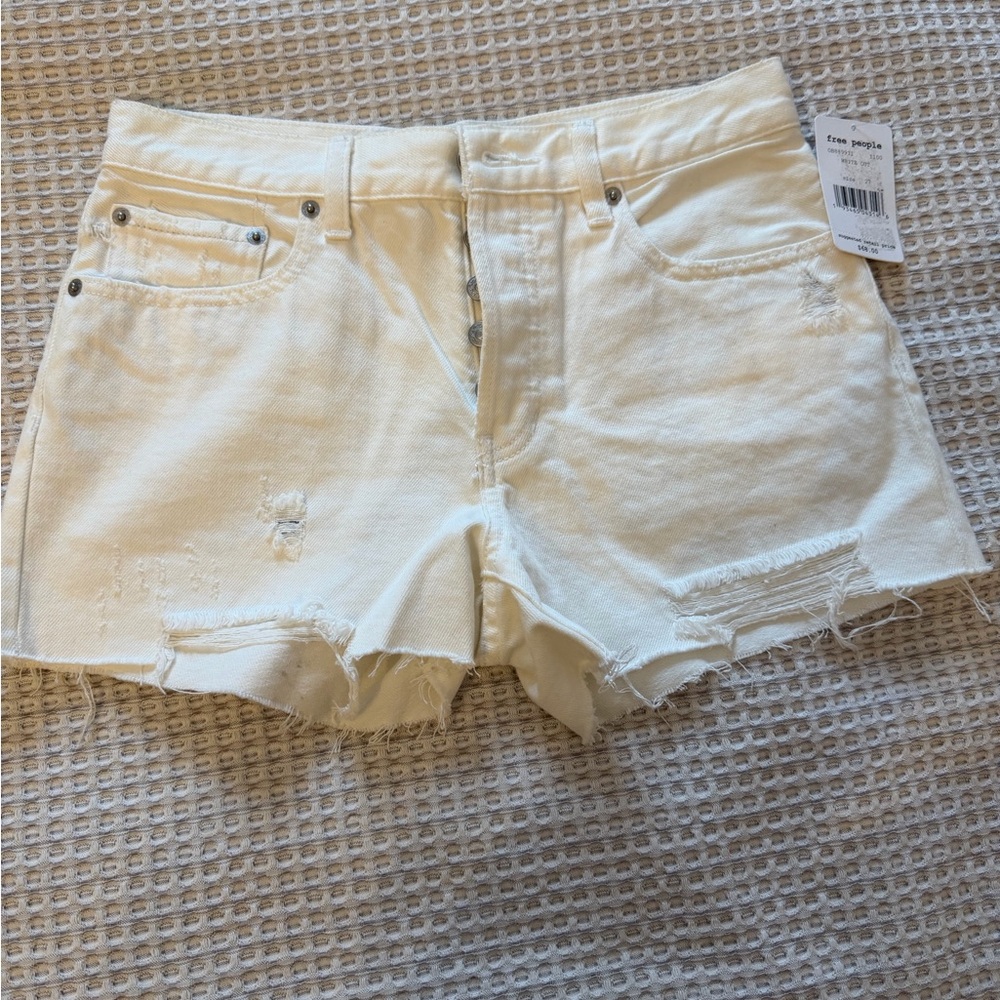 NWT Free People White Button Fly  Size 27 Distressed Cutoff Jean Shorts